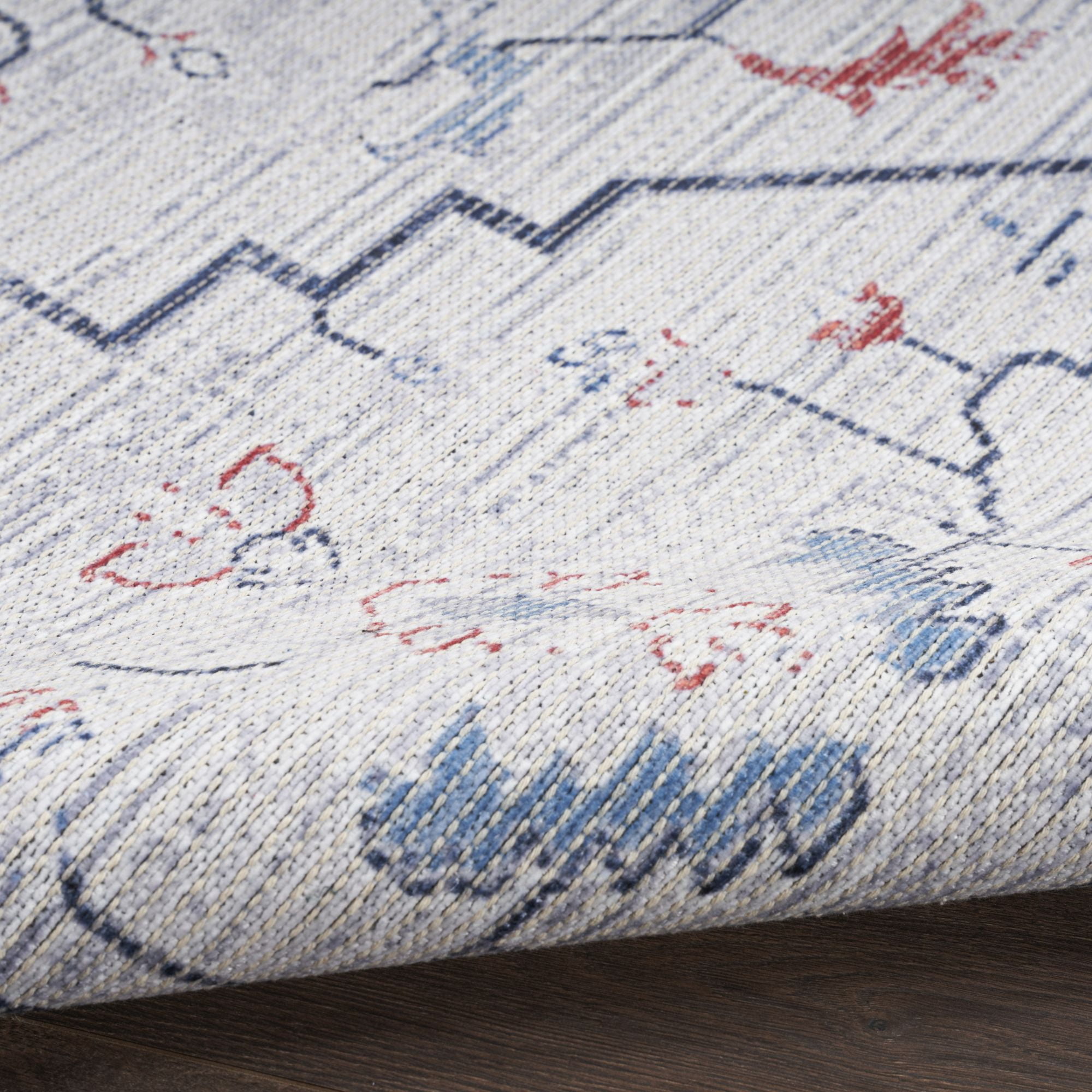 Nourison New Concept Washables 6' x 9' Ivory Blue Farmhouse Indoor Non-Slip Flatweave Rug