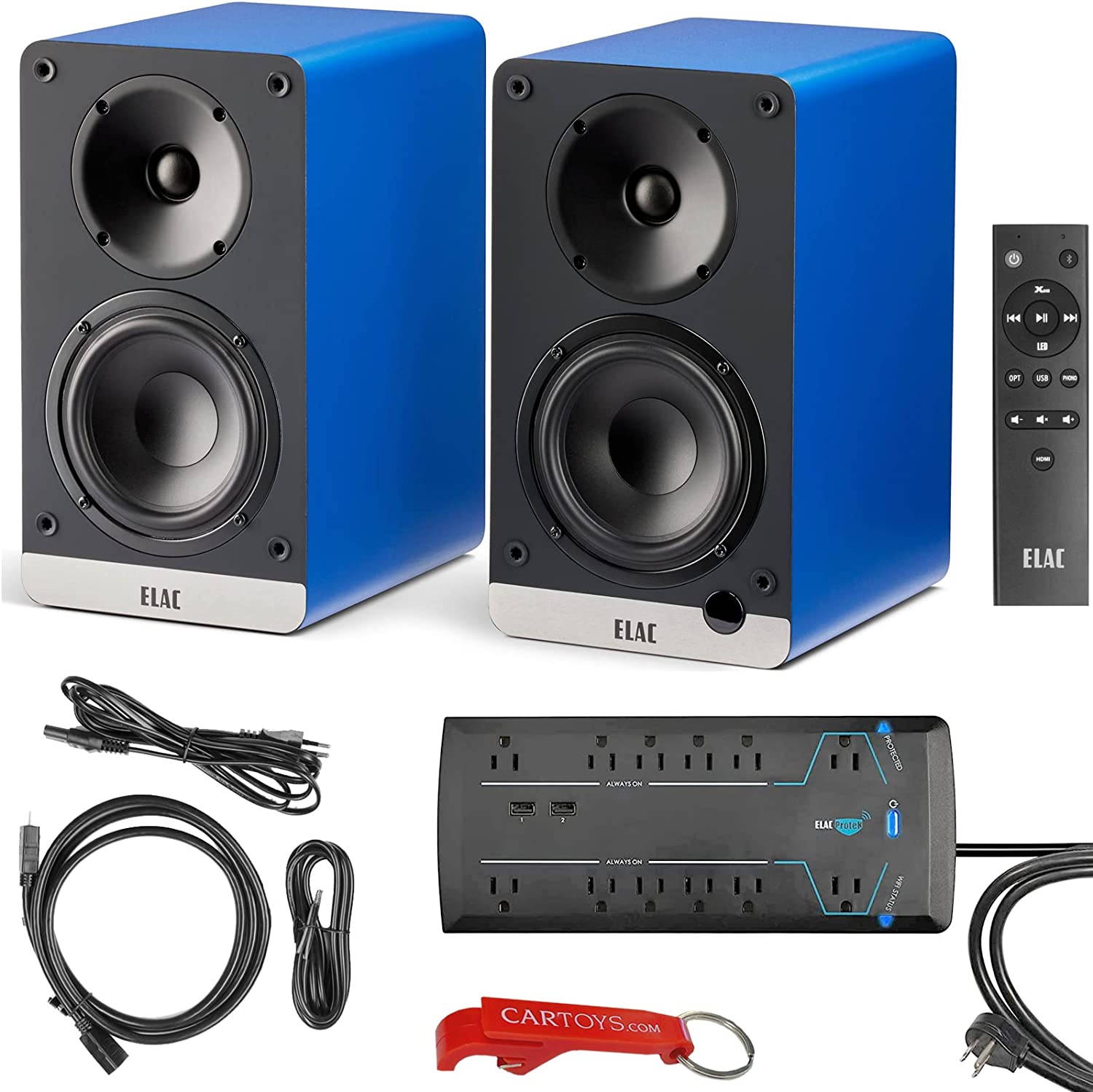 ELAC DCB41 Debut ConneX (Blue) Home Audio Hi-Fi Powered Bookshelf Speakers   Protek Smart Surge Protector. Bluetooth, Class D Amplifiers Built-in,  Enhanced Bass Response, w/Remote  Speaker Wire