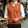 thumbnail image 3 of Dwellite Mens Sweater Vest Casual Sleeveless Knit Pullover V Neck Solid Knit Business Office Fall Winter Sweaters Saffron 3XL, 3 of 8