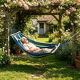 thumbnail image 4 of Rijanmt 2 Persons Hammock with Tree Straps & Spreader Bar Roll,Boho Striped Double Hammocks Strong Load 450lbs Max,Canvas Portable Hanging Camping Bed,for Patio Backyard Porch Outdoor Use,1m x 2m,A, 4 of 6
