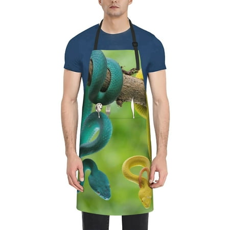 

Lukts Blue Viper And Yellow Viper Snake Pattern Kitchen Cooking Aprons Adjustable Bib Soft Chef Apron with 2 Pockets for Men Women