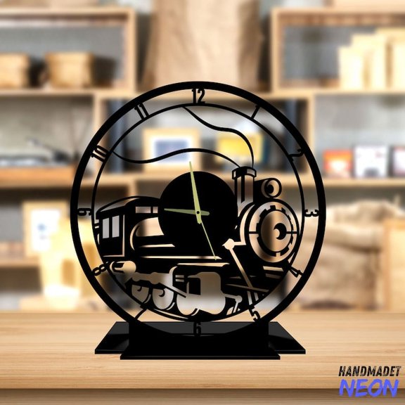 Handmadetneonsign Train Tabletop Metal Clock, Steam Engine Train Desktop Clock, Housewarming Gift Home Decor 75746