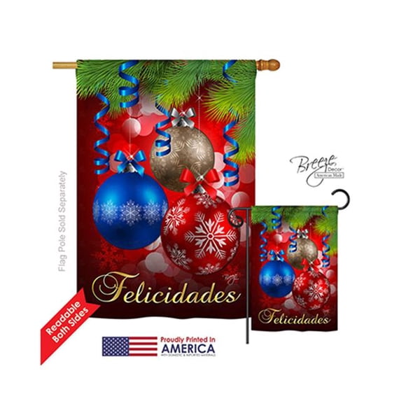 Breeze Decor 14084 Christmas Felicidades 2-Sided Vertical Impression House Flag - 28 x 40 in.