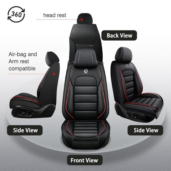 2023 Car Seat Cover for TOYOTA CAMRY , Premium Leather Full Set of 5 Seats With Lumbar Support Suitable for All Seasons, Black and Red Edges Car Seat Covers, Protect Car Seats