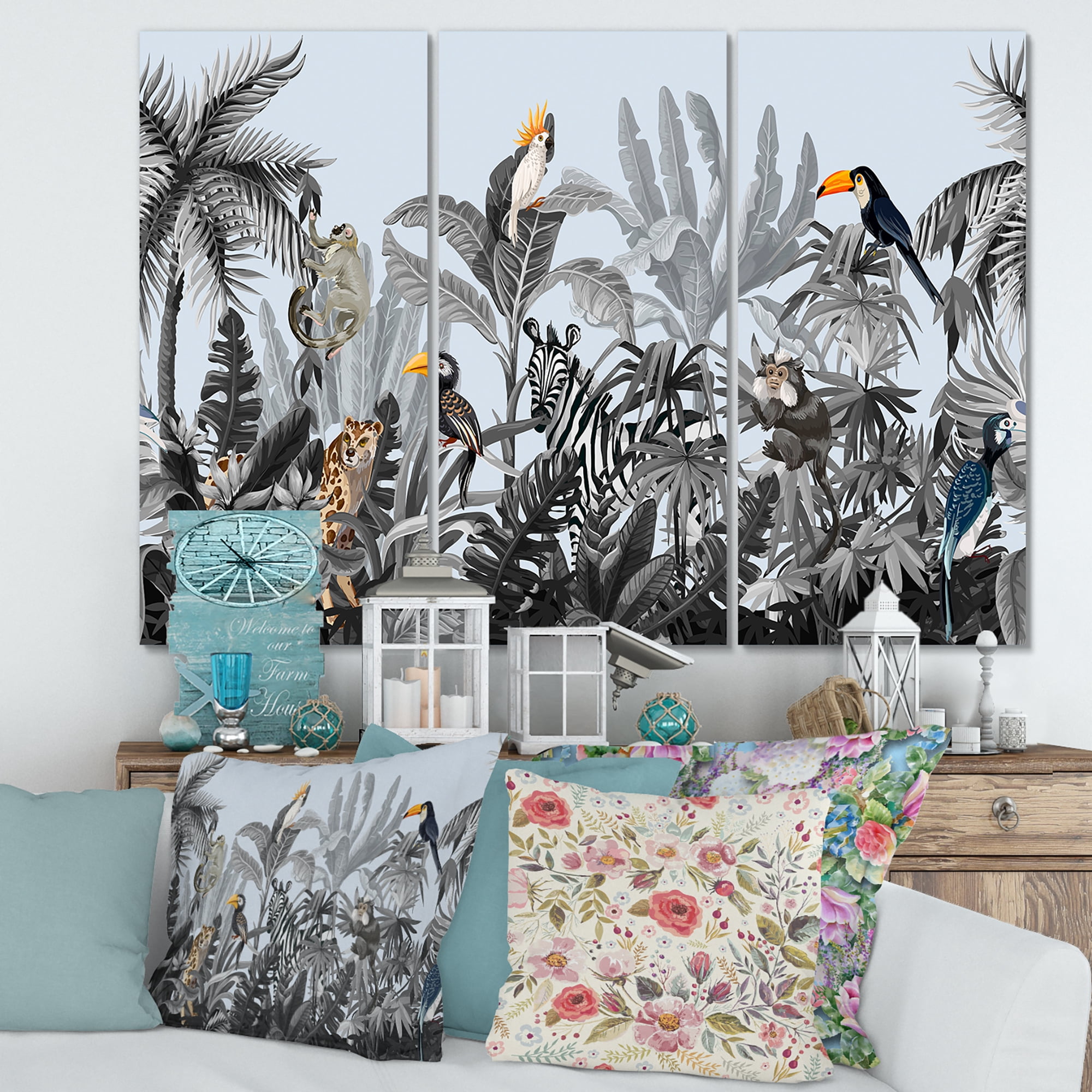 Designart ' Birds and Peonies With Chinoiserie VIII ' Farmhouse Canvas Wall Art Print