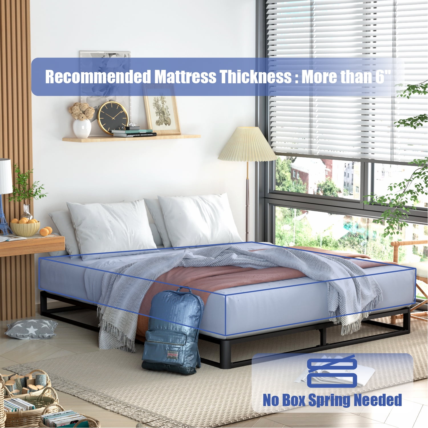VENI 6" Mattress Support Bed Frame Metal Platform Bed with Wood Slat No Box Spring Needed, Twin