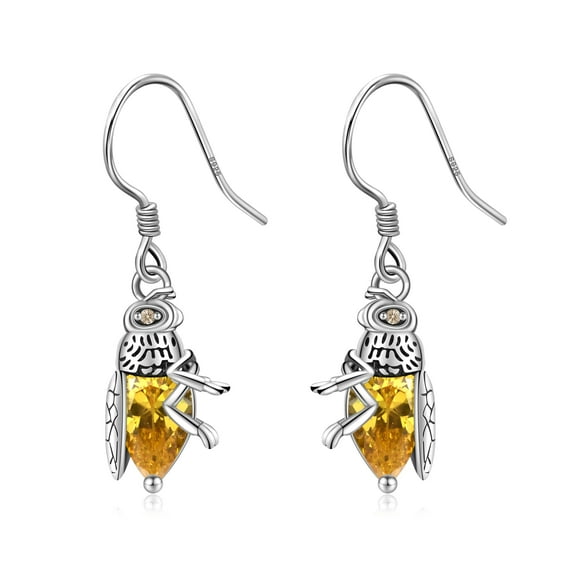 Bee Earrings 925 Sterling Silver Inspired Crystals Queen Bee Earrings Dangle for Women