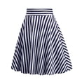 thumbnail image 4 of Miluxas Fashion Women's Striped A-Line Skirt Back Zipped Waist Flowy Swing Long Skirts Summer Spring Business Casual Long Skirts Navy, 4 of 6