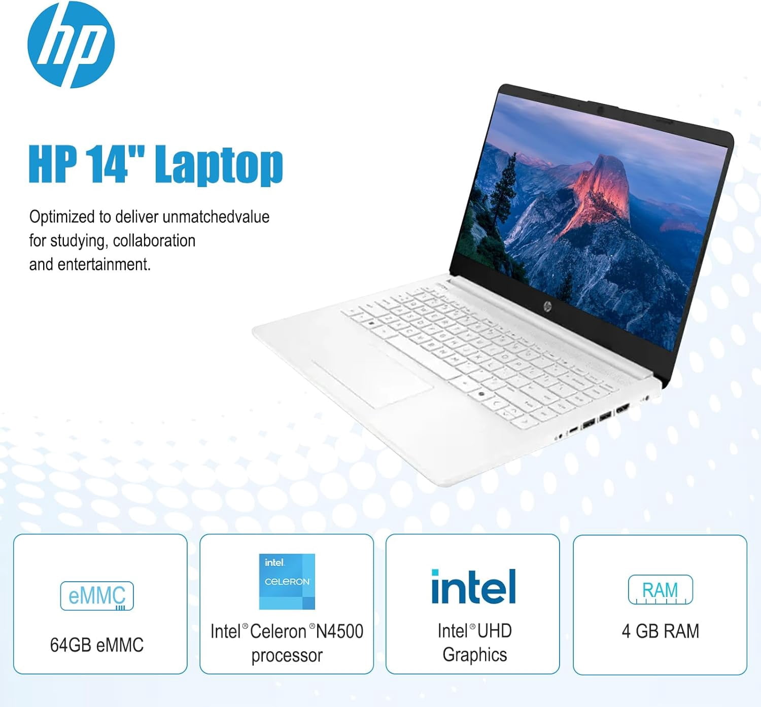 HP 14" Laptop for Student and Business,Intel Celeron N4500,4GB RAM,64GB eMMC,Intel UHD Graphics,1-Year Office 365,HD Webcam,WiFi 6,Windows 11 Home