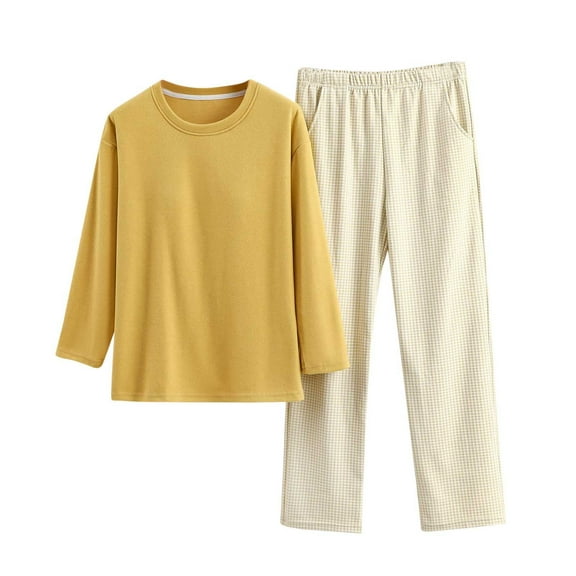 XuJwPNcy Pajamas for Women Sets Built in Bra Casual Long Sleeve Crewneck Warm Top with Long Pants 2 Piece Pjs Sleepwear