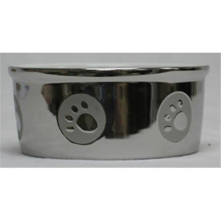 UPC: 0077234068281 | Ethical Stoneware Dish-Paw Print Titanium Dog Dish- Silver 5 Inch