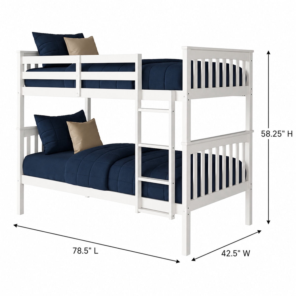 BR Wooden Kids Twin Over Twin Bunk Bed White