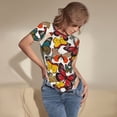 thumbnail image 3 of Fotbe Retro Floral Butterfly Body de Mujer con Cuello Redondo y Mangas Cortas, Sin Mangas Ajustado, Suave, Cómodo y Básico-Small, 3 of 7