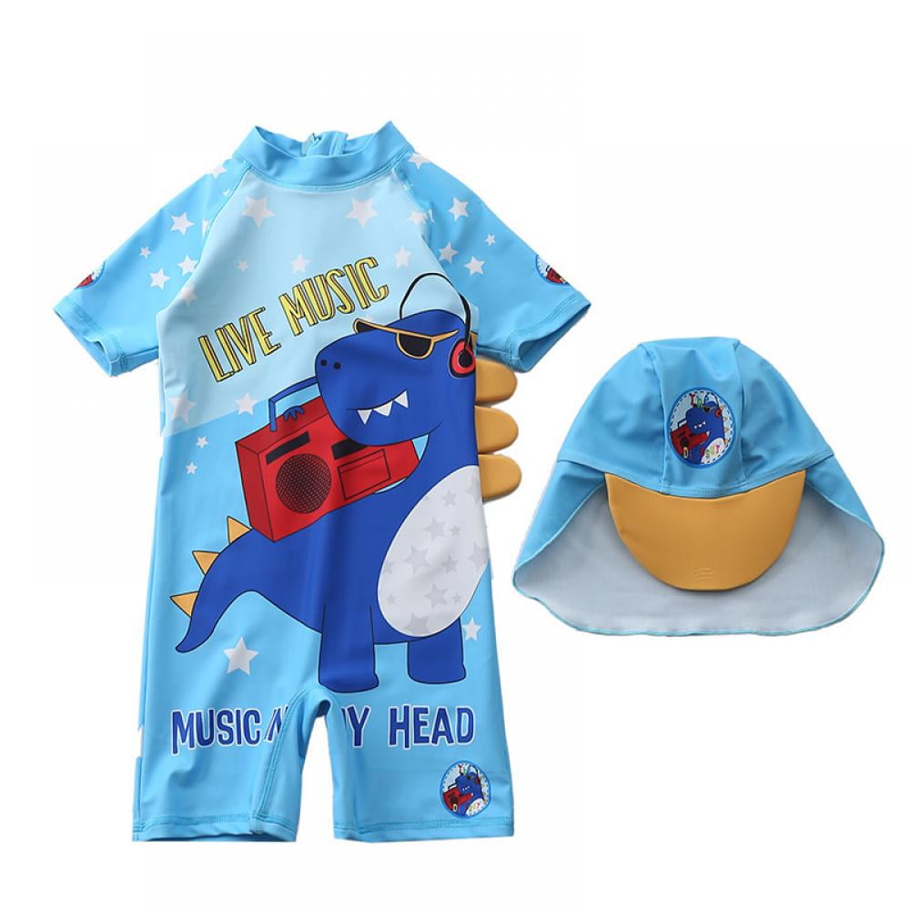 Toddler Baby Boys One Piece Swimsuit Set Rash Guard Sunsuit Sun Protection Summer Swimwear with Hat 