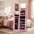 thumbnail image 4 of Costway 360° Swivel Jewelry Cabinet with LED Lights, Full-Length Mirror & Makeup Mirror Pink, 4 of 10