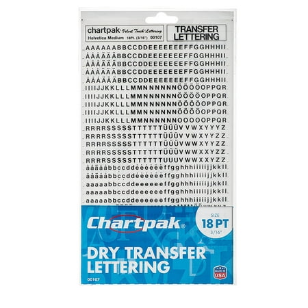 Chartpak Dry Transfer Letters and Numbers, 18PT Helvetica Font, 907 per Pack