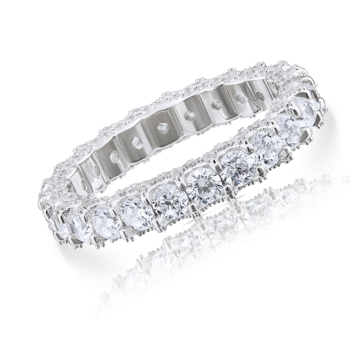 Tilo Jewelry 925 Solid Sterling Silver Fancy Eternity Band Ring with Cubic Zirconia CZ Stones | Size 5 | Women & Unisex