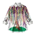 thumbnail image 4 of Women's Mardi Gras Shirts Long Sleeve Button Down Shirt Tuesday Carnival Party Outfit 2026 (Dark Green, 2XL), 4 of 6