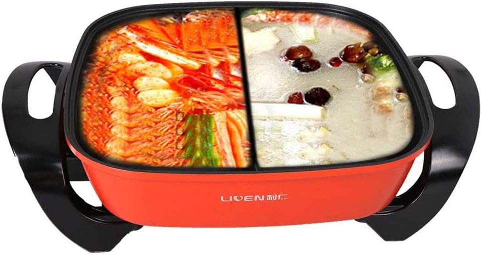 YUQIN 5L Electric Shabu Shabu Hot Pot with Divider Hot Pot Electric Large Hotpot with Glass Lid 1600W 120V