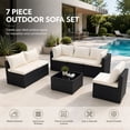 thumbnail image 5 of 7 Pieces Patio Furniture Set, All-Weather Outdoor PE Rattan Sectional Sofa Set with Coffee Table, White & Black, 5 of 10