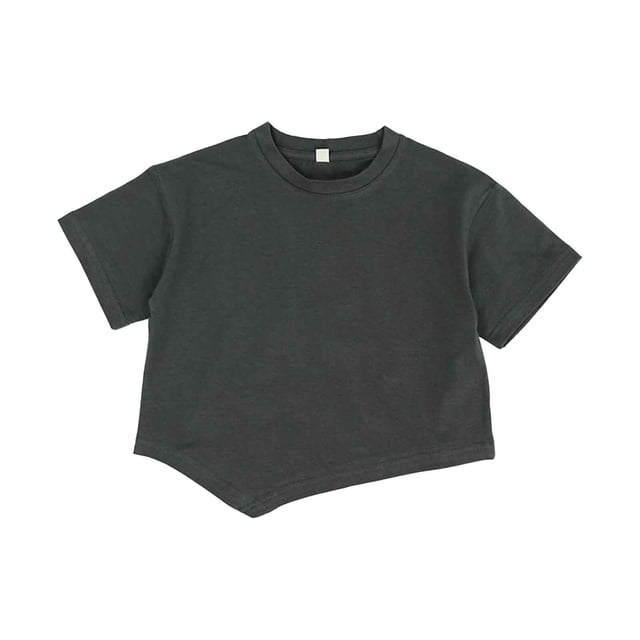 Kids Irregular Hem T Shirts Solid Loose Fit Short Sleeve Casual Tops 1-7Y
