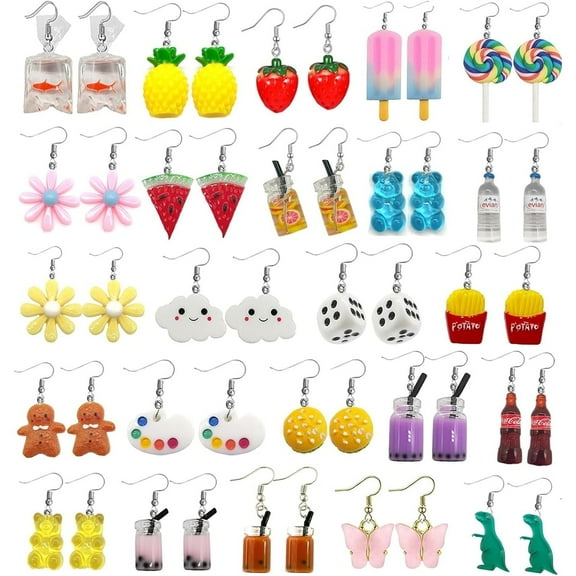 Ornaments Fashion 24 Pairs Cute Earrings Weird Earrings Funny Goldfish Earrings Water Bottle Earrings Milk Tea Dangle Earrings for Women