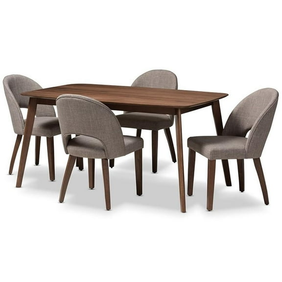 Bowery Hill 5 Piece Dining Set in Light Gray and Walnut Brown