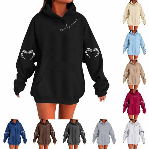 TKLPEHG Halloween Hoodies For Women 2025 Fall Winter Fashion Warm Fleece Hoodies Casual Long Sleeve Hooded Pullover (Beige,L)