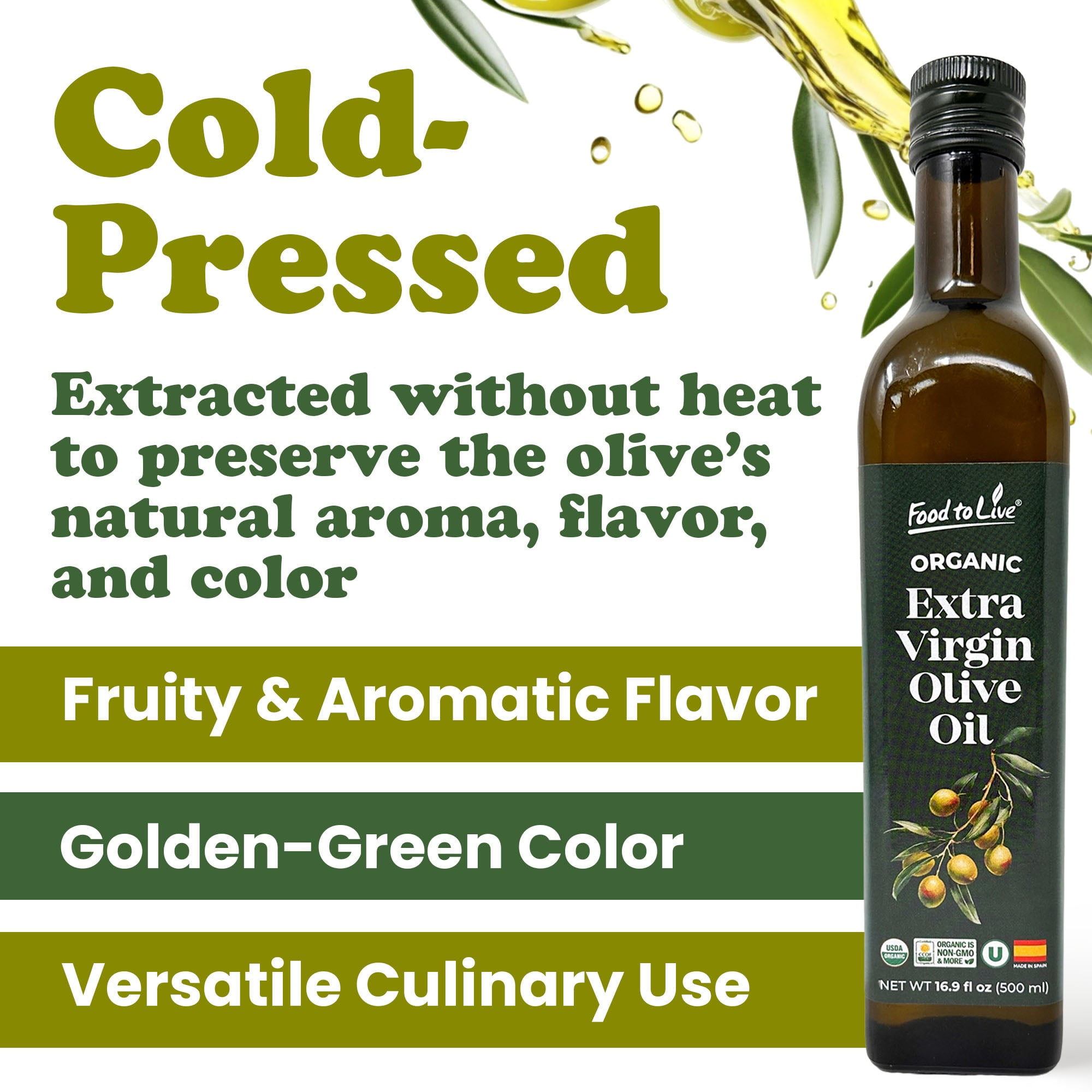 Food To Live Organic Extra Virgin Olive Oil, 16.9oz (500ml) – Kosher, Vegan (Pack of 6)
