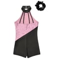 thumbnail image 6 of Doomiva Kids Girls Sleeveless Mock Neck Sequins Latin Jazz Ballet Dance Jumpsuit Biketard Unitard and Hair Scrunchies Pink&Black 12, 6 of 6