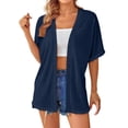 thumbnail image 4 of HCYSFG Womens Side Slit Cardigan Open Front Short Sleeve With Pockets Lightweight Duster Loose Fit Casual Summer Travel Layering Cover Up, 4 of 6