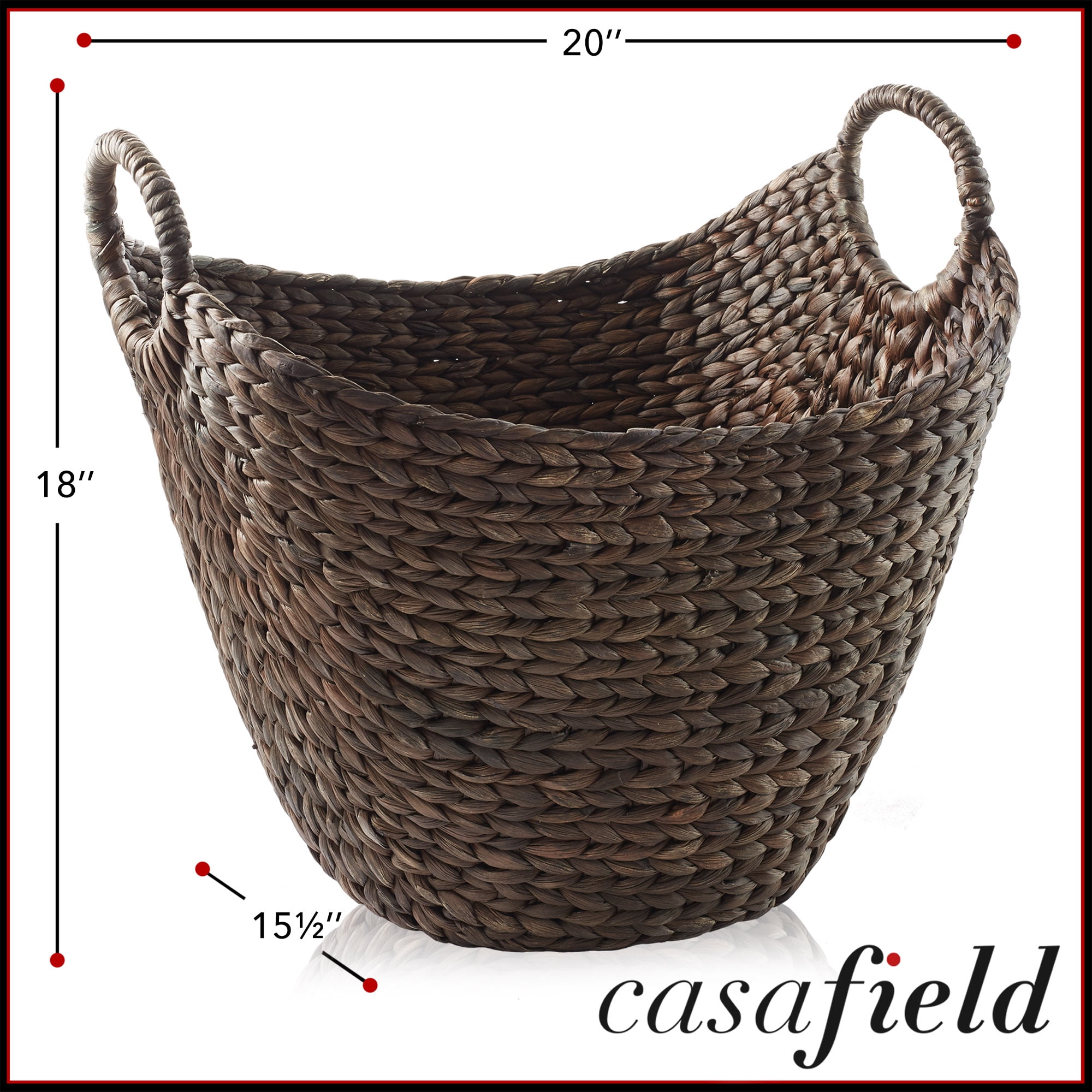 Casafield Large Laundry Boat Basket with Handles - Espresso, Woven Water Hyacinth Storage Tote for Blankets, Bathroom, Bedroom, Living Room