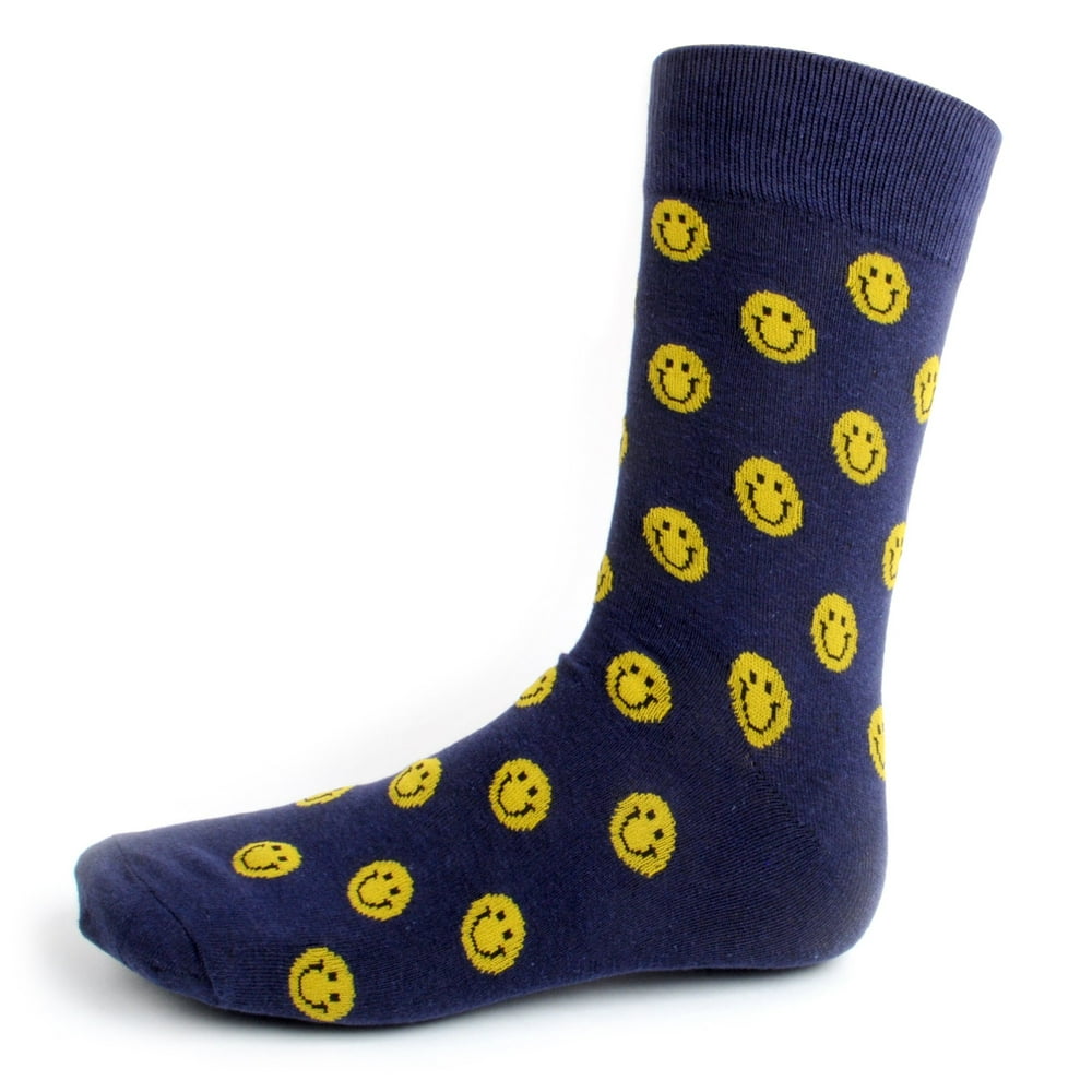 Boxed Gifts Men's Fun Smiley Face Crew Socks, Sock Size 1013 / Shoe