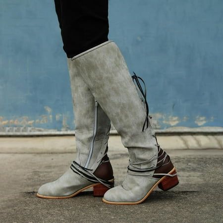 

Homadles Women s Boots on Sale Low Heel- Flats Casual with Zipper Round Toe Boots Gray Size 7
