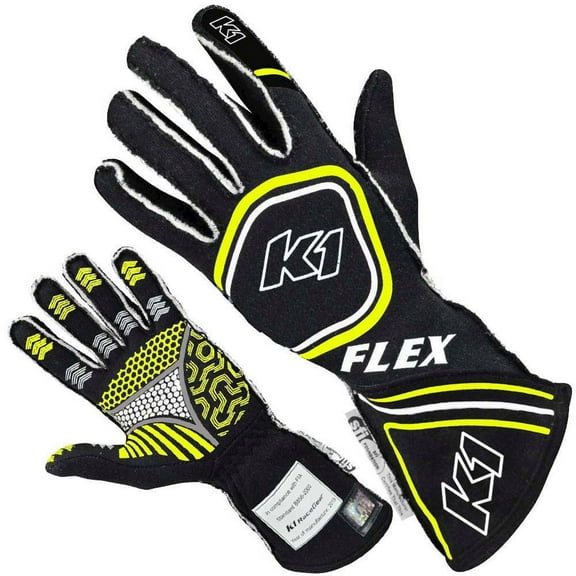 K1 Racegear Glove Flex Large Black / Flo Yellow SFI / FIA