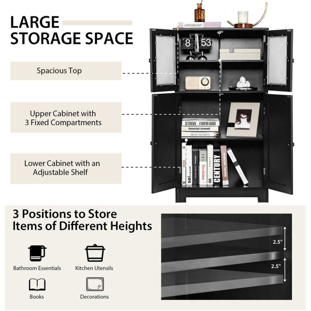 Finihen Bathroom Storage Cabinet, Bathroom Floor Cabinet, Bathroom Floor Storage Locker Kitchen Cabinet with Doors and Adjustable Shelf, for Bathroom, Living Room, Bedroom, Kitchen, Black Finihen Bathroom Storage Cabinet, Bathroom Floor Cabinet, Bathroom Floor Storage Locker Kitchen Cabinet with Doors and Adjustable Shelf, for Bathroom, Living Room, Bedroom, Kitchen, Black