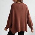 thumbnail image 3 of Cuello redondo de manga larga knit pullover Top mujeres moda Loose Pure color split hem suéter para citas, 3 of 7