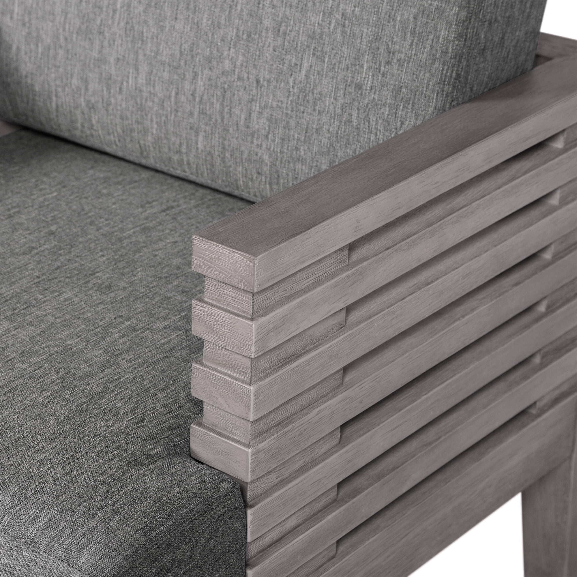 Vivid Outdoor 7 Piece Dining Set in Gray Eucalyptus Wood with Gray Cushions