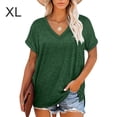 thumbnail image 1 of Minnieouse Camiseta de mujer con cuello en V, manga corta de color sólido, blusa dividida de color sólido Prendas para la parte del cuerpo Verde SG Minnieouse AP003161-09, 1 of 6