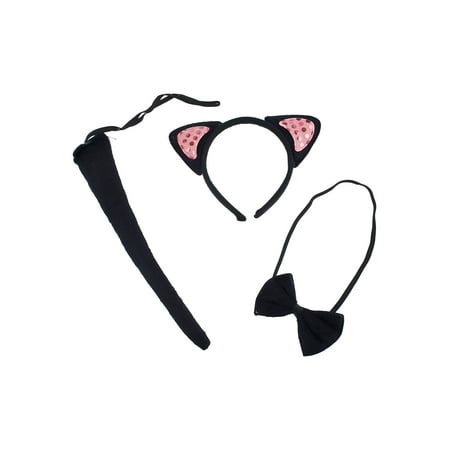 Lux Accessories Black Pink Glittery Kitty Cat Ears Bowtie Tail Costume Dressup