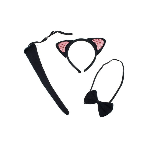 Lux Accessories Black Pink Glittery Kitty Cat Ears Bowtie Tail Costume Dressup