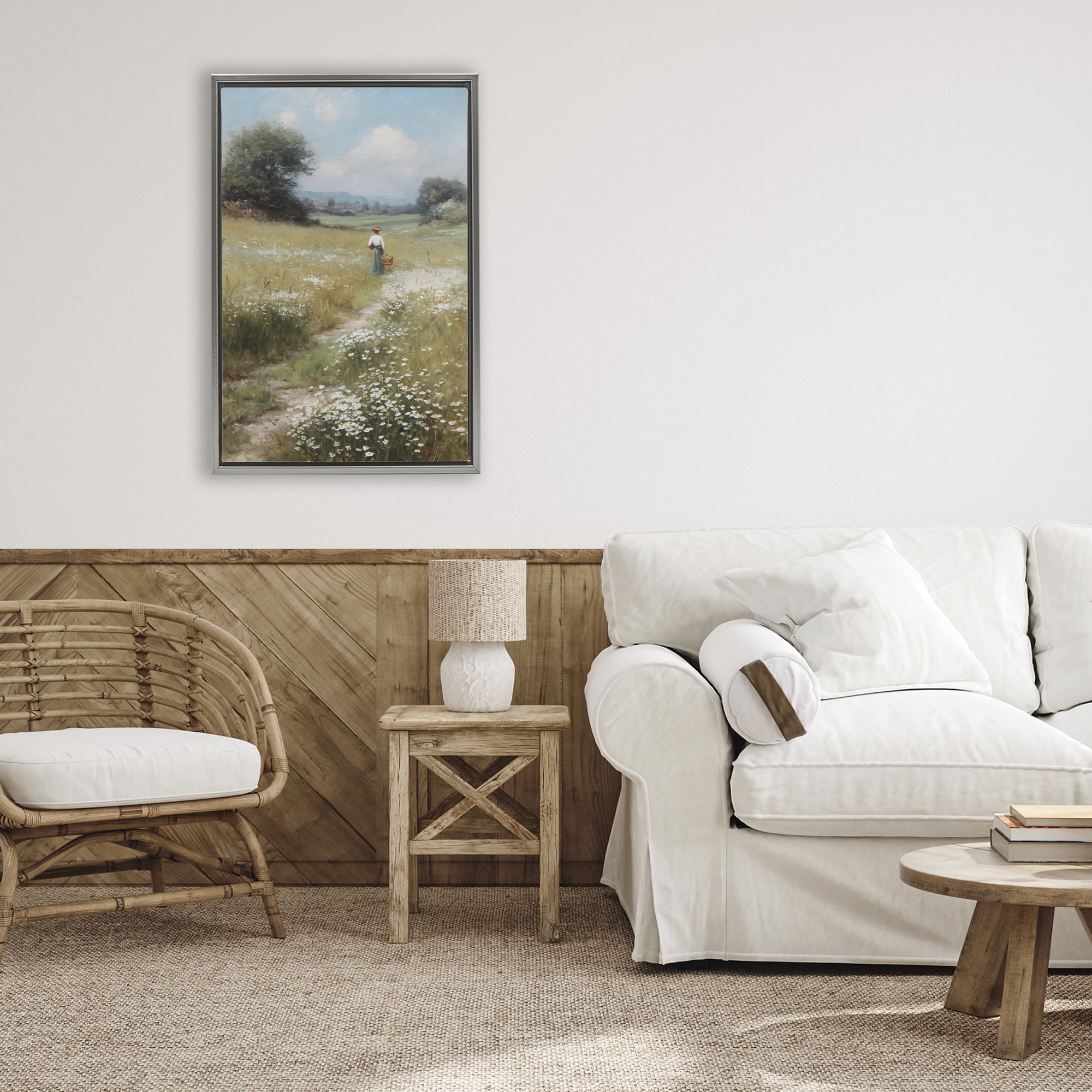 Stupell Industries Flower Gazing in Summer Meadow Gray Framed Floater Canvas Wall Art, design by Petal Prints Design