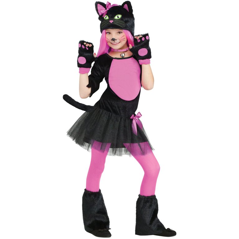 Girls Kitty Kat Costume – Black Dress With Headband & Tail, Size Medium (8-10)