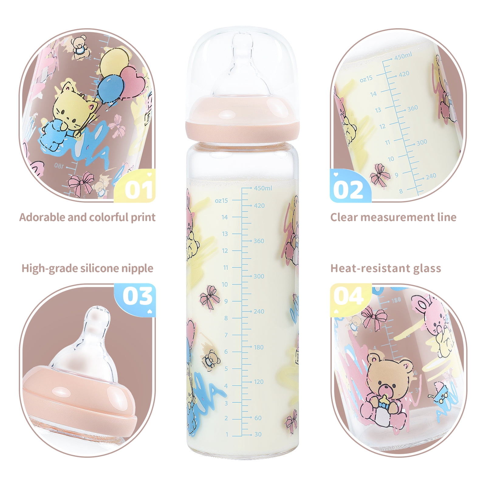 LittleForBig Adult Baby Bottle Ultra Printed Specialty Oversized Glass Feeding Baby Cuties Pattern
