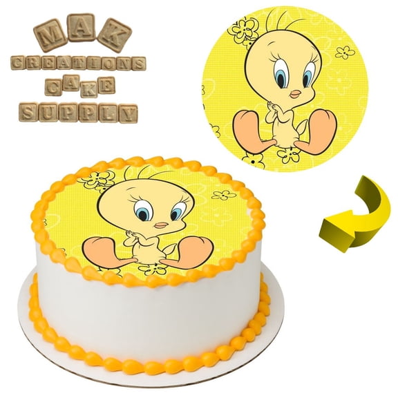 Tweety Bird Classic Looney Tunes 8" Round Edible Cake Topper ~ Can be used on 8", 9" or 10" Cakes