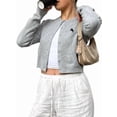 thumbnail image 3 of Women'S Button Up Crew Neck Cardigan Long Sleeve Knitted Sweater Outwear Gray M, 3 of 7