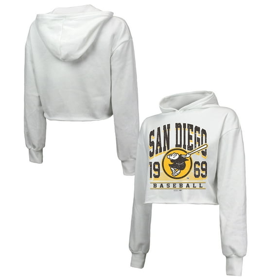 Women's Majestic Threads White San Diego Padres Cropped Have A Field Day Tri-Blend Hoodie