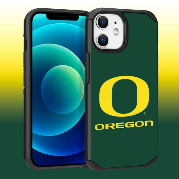 Apple iPhone 12 (6.1) / iPhone 12 Pro (6.1) - Licensed NCAA University of Oregon Ducks Logo on Green Textured Dual Layer Case