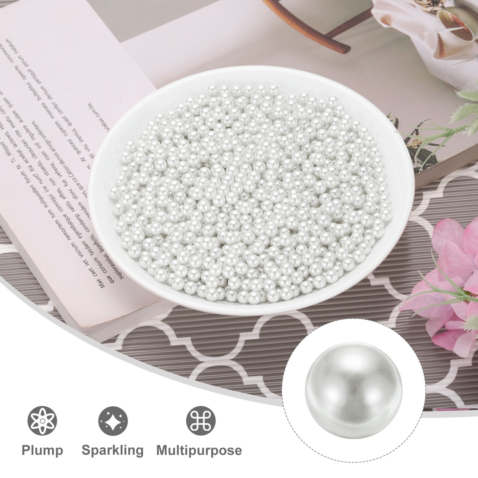 Unique Bargains Durable Faux Pearl for Crafting No Hole Pearls for Vase Fillers White