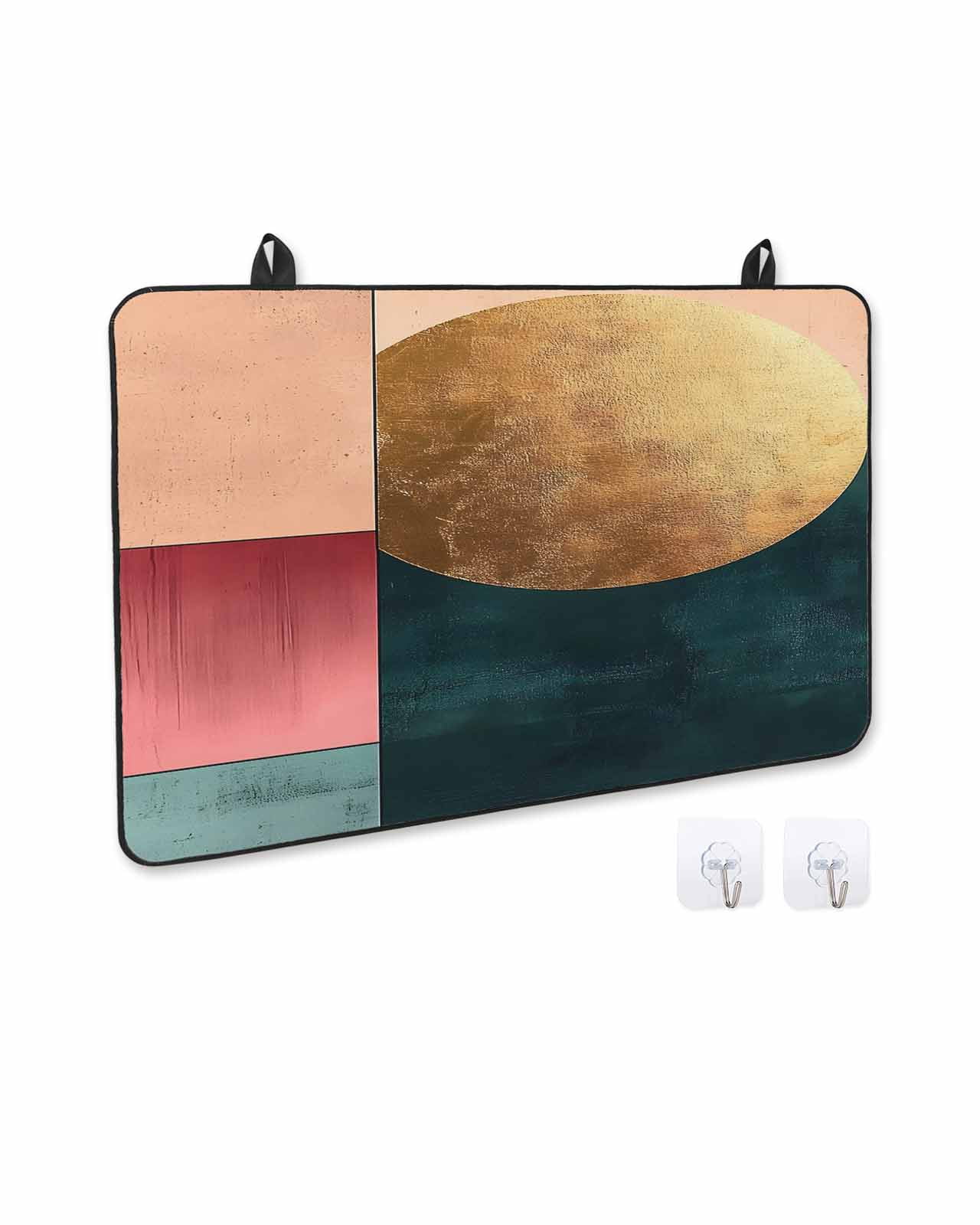 nqOlkjepod Large Induction Cooktop Protector Mat 24"x21", Boho Gold Circle Stove Top Covers for Electric Stove, Modern Geometric Color Blocks Stove Burner Cover Mats, Glass Top Stove Cover
